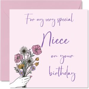 stuff4 cute birthday cards for niece - birthday flowers - happy birthday card for niece from aunt uncle, niece special birthday gifts, 5.7 x 5.7 inch birthday greeting cards gift for niece