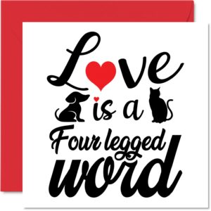 stuff4 special cards for pet owners - four legged word - pet card, cute dog mom gifts, 5.7 x 5.7 inch heartfelt bday birthday fathers day or mothers day greeting cards from the dog or cat