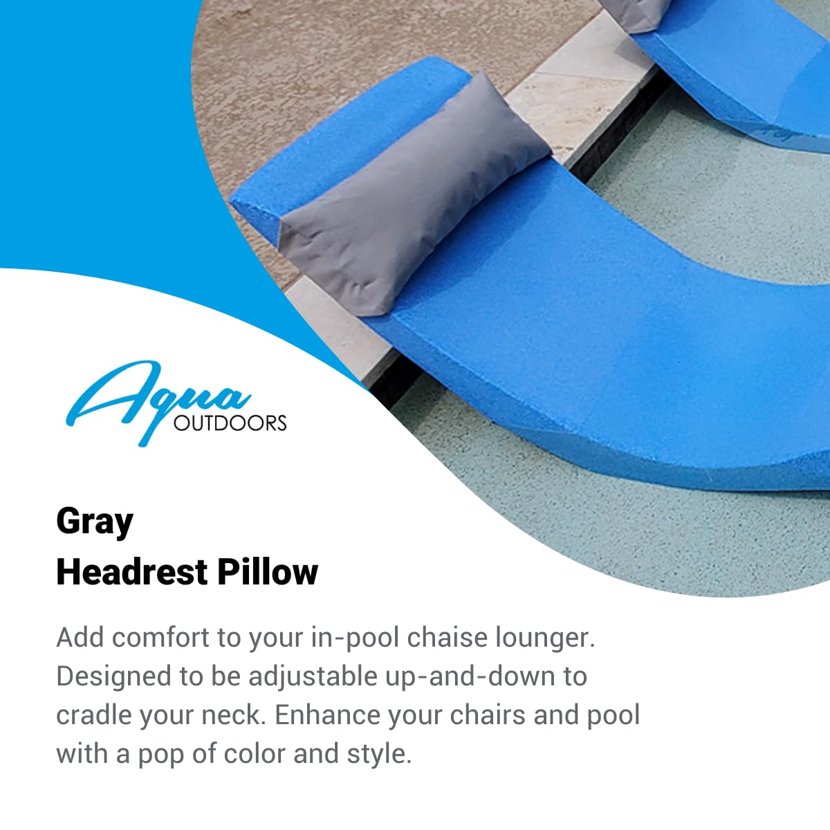 Aqua Outdoors Inside Pool Lounger Headrest Pillow, in Water Sun Shelf Chaise Cushion, Great for Tanning on Baja Ledge or Poolside Sundeck(Gray)