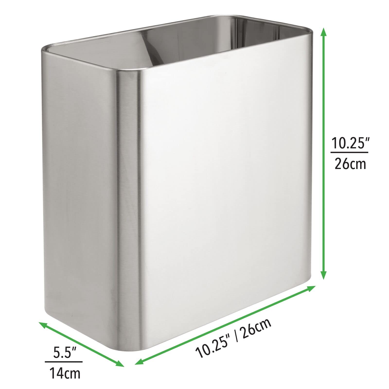 mDesign Small Metal 2.4 Gallon/9 Liter Trash Can Wastebasket Garbage Bin for Bathroom, Slim Rubbish Waste Bin Trashcans for Master/Guest Bath, Mirri Collection, 2 Pack, Brushed Chrome