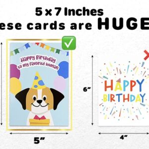 12 Large Kids Happy Birthday Cards 5 x 7 Inch – 12 Premium Children Birthday Cards For Him & Her with Illustrated Dogs, Cats, Space Rockets, Planets, and Cute Furry Characters Printed on Thick 350 GSM