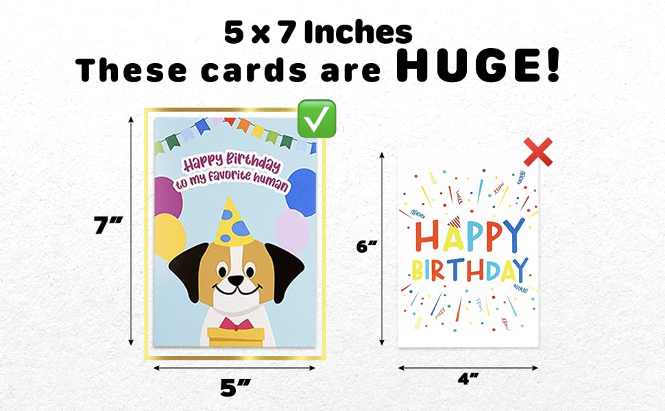 12 Large Kids Happy Birthday Cards 5 x 7 Inch – 12 Premium Children Birthday Cards For Him & Her with Illustrated Dogs, Cats, Space Rockets, Planets, and Cute Furry Characters Printed on Thick 350 GSM