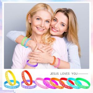 Jerify 200 Pcs Jesus Loves You Silicone Bracelet Christian Wristbands Bulk Bible Verse Rubber Bracelet Religious Colorful Bands for Party Favors Gifts Prizes(Printed)