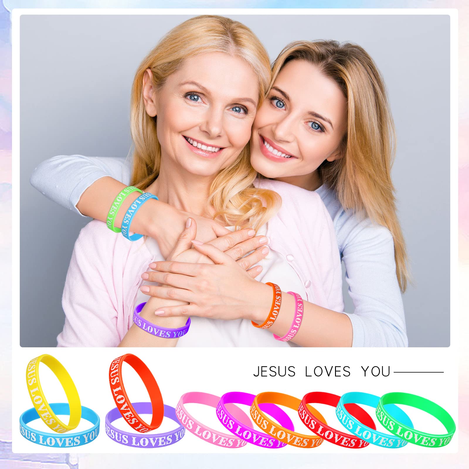 Jerify 200 Pcs Jesus Loves You Silicone Bracelet Christian Wristbands Bulk Bible Verse Rubber Bracelet Religious Colorful Bands for Party Favors Gifts Prizes(Printed)