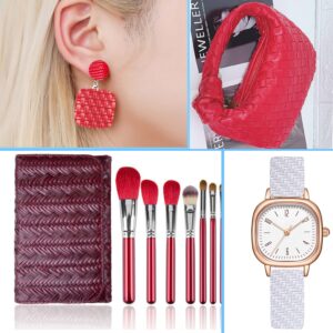 8Pcs/Set (20cmx32cm) Red Series Woven Faux Leather Sheets, Includes Braided and Lattice Striped Fabrics, for Making Earrings, Handbag, Hair Bows and DIY Crafts