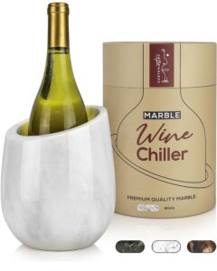 gusto nostro marble wine chiller bucket - 750ml wine bottle cooler and champagne chiller for party, kitchen, bar cart decor to chill & keep bottles cold with unique wine lovers gift box (white)