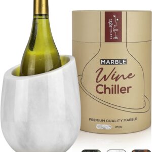 Gusto Nostro Marble Wine Chiller Bucket - 750ml Wine Bottle Cooler and Champagne Chiller for Party, Kitchen, Bar Cart Decor to Chill & Keep Bottles Cold with Unique Wine Lovers Gift Box (White)