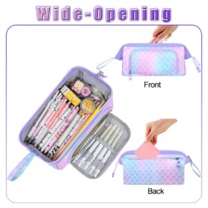 Unineovo Large Pencil Case for Girls Boys, Cute Purple Pencil Pouch Big Capacity Pencil Organizer Bag, Students School Supplies Back to School Kids Gifts Teen Girls Boys Zipper Pen Box