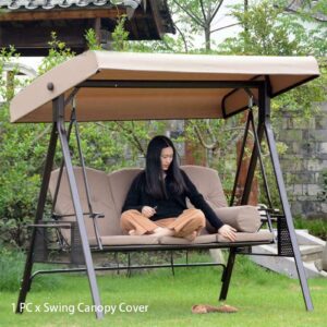 Patio Swing Canopy Replacement Top Cover, Replacement Canopy for Swing Seat, Patio Hammock Swing Chair Top Cover for Garden Outdoor Patio, 191x120x18/23cm, Beige