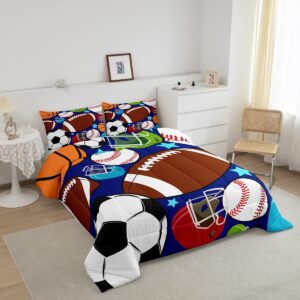 jejeloiu Kids Sports Comforter Set Football Basketball Tennis Baseball Bedding Boys Teens Sports Comforter with 1 Pillowcase(Twin)