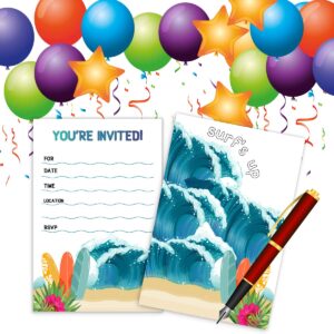 wuguimeii Summer Surf's Up Fun Birthday Party Invitations with Envelopes(20 pack)