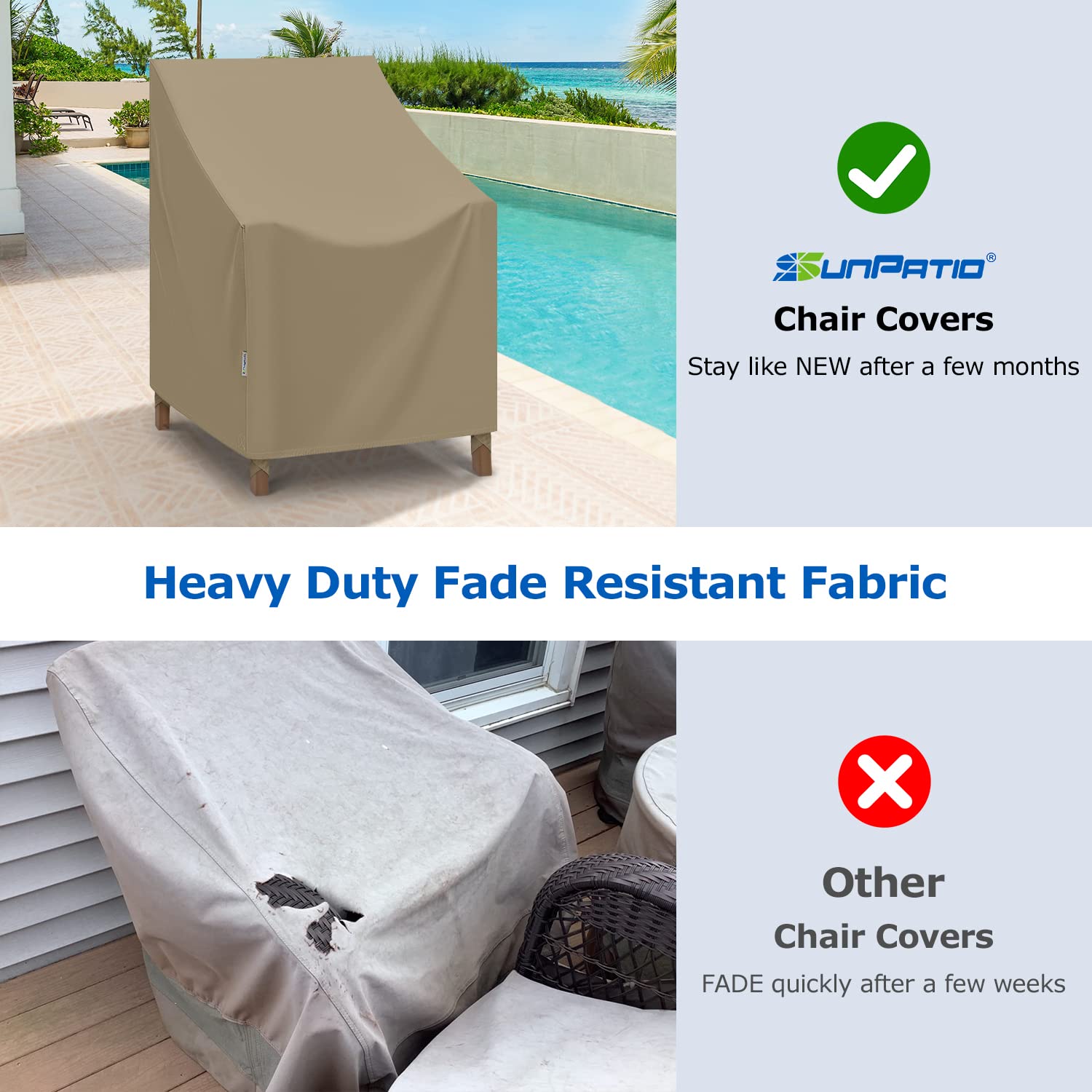 SunPatio Outdoor Dining Chair Covers Waterproof, Heavy Duty Patio Chair Covers for Outdoor Furniture, Fade Resistant Lawn Furniture Covers, All Weather Protection, 2Pack - 27" W x 29" D x 35" H, Taupe