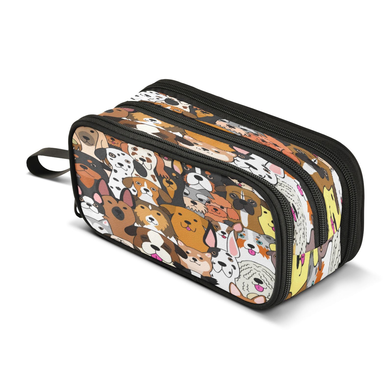 ALAZA Cute Doodle Dog Print Animal Pencil Case Large Capacity,Pencil Pouch Office College School Large Storage Pen Bag 3 Compartment Pencil Cases for Adults School Teen Girl Boy School Students