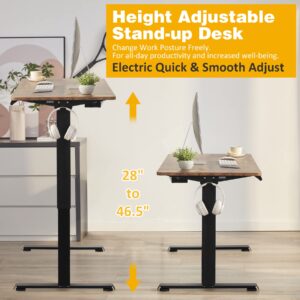 SohoTeco Height Adjustable Electric Stand Up Desk, 48x24 Computer Desk with Memory Presets for Home and Office, Black Frame & Brown Desktop