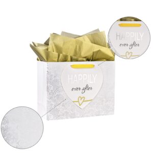 MAYPLUSS 16" Large Gift Bag with Greeting Card and Tissue Paper for Wedding - Silver Design