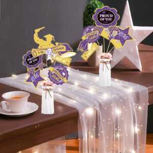 Graduation Party Decorations Purple Gold 2024/Purple Graduation Decorations Class of 2024 NYU Table Centerpieces-24Pcs Purple Gold Black Graduation Sticks Table Toppers for Graduation