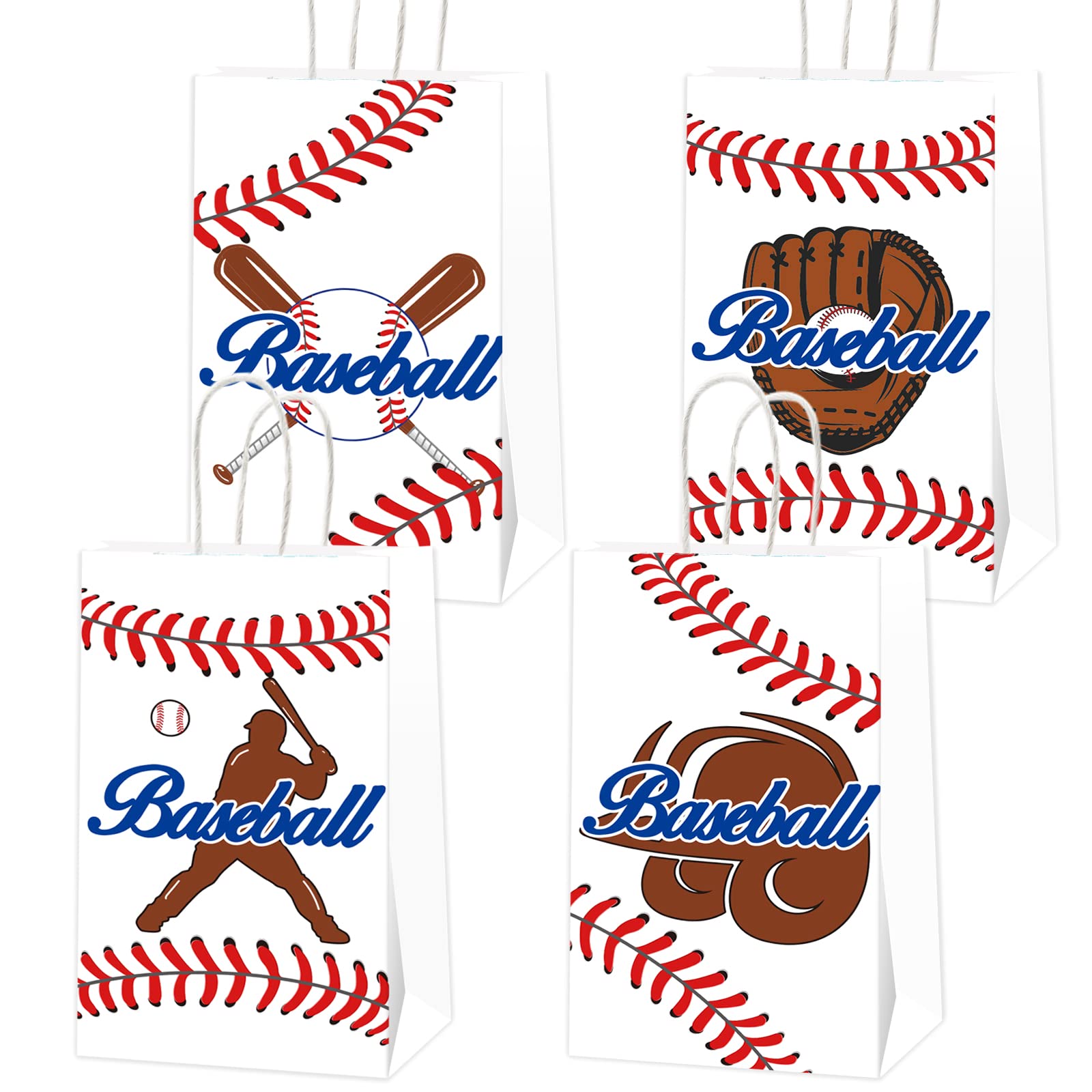 gisgfim 16pcs Baseball Party Gift Treat Bag Baseball Theme Party Candy Goodie Favor Bags with Handle for Baseball Birthday Party Baby Shower Decoration Supplies