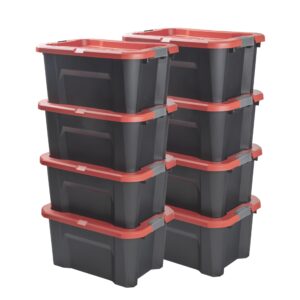 cx craftsman, 20-gallon highly durable storage bin & dual latching lid, (14.3”h x 19.7”w x 28.2”d), versatile stacking tote and weather-resistant design, american made [8 pack]