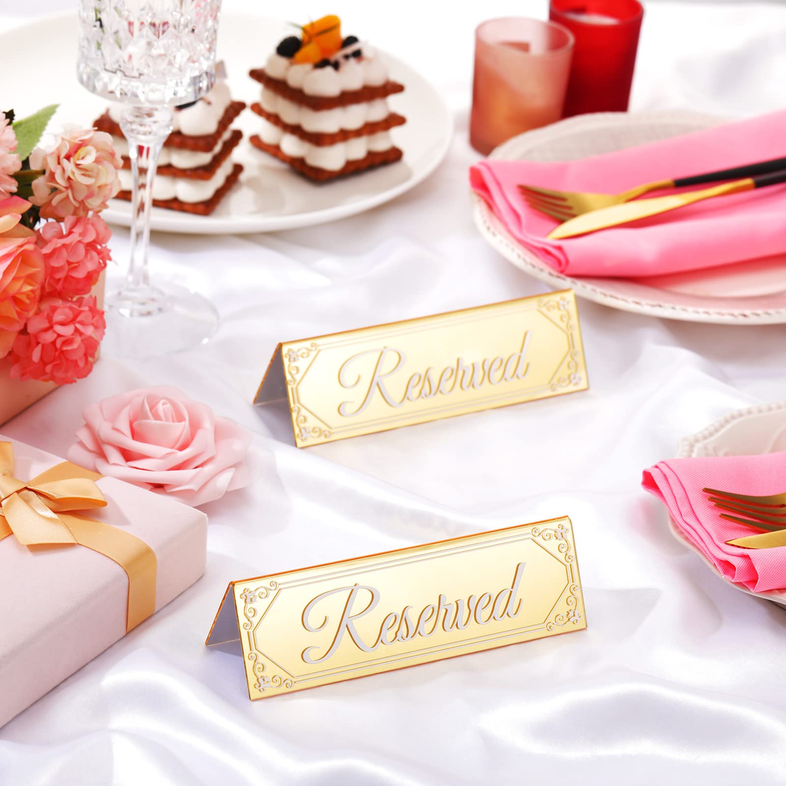 6 Pieces Reserved Table Sign Wedding Reserved Signs for Tables Gold Acrylic Reserved Table Tent Signs Guest Reservation Table Seat Sign for Restaurant Seating Wedding Office Meeting Party