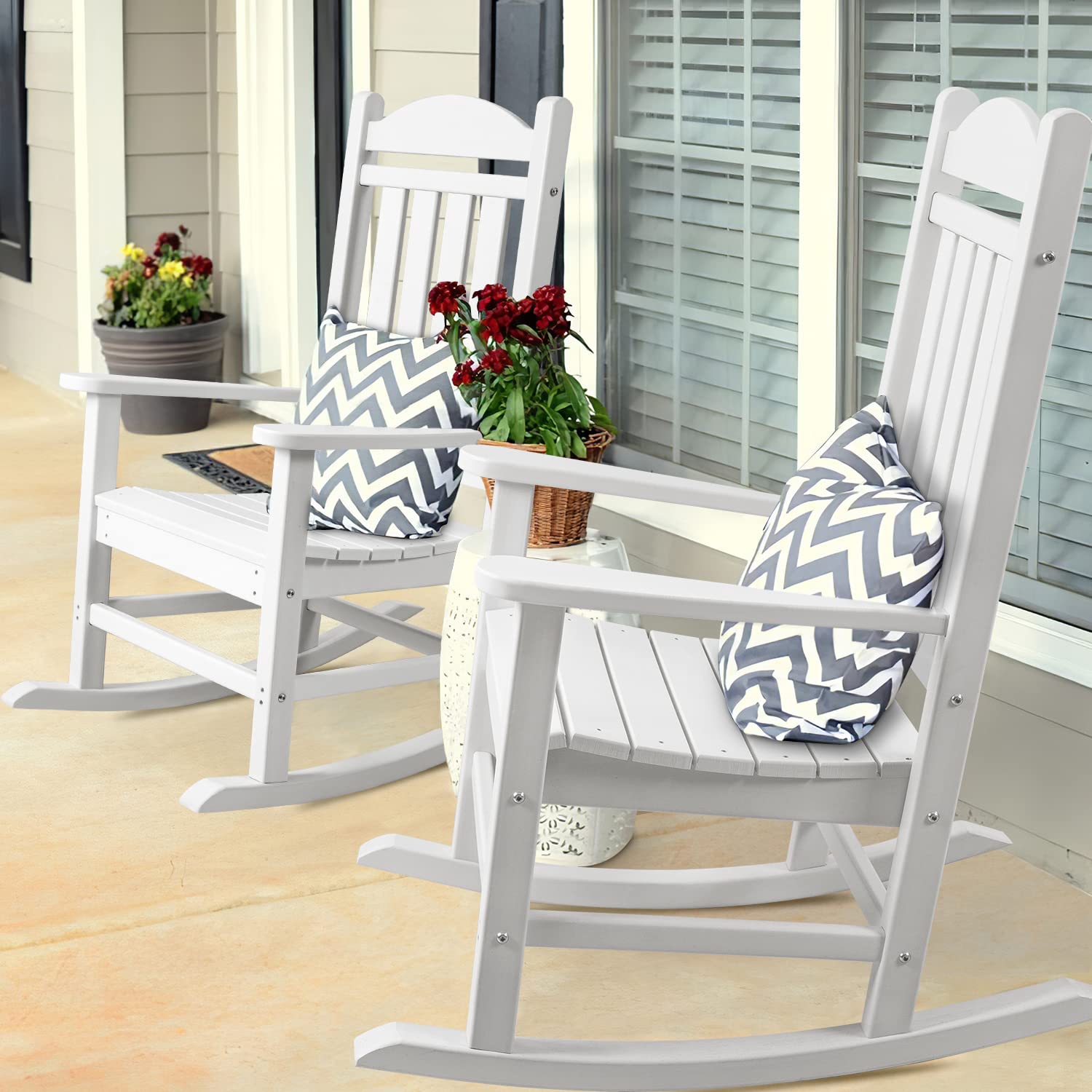 Flamaker Outdoor Rocking Chair All-Weather Patio Rocker Chairs Oversized with Widened Armrests for Lawn Patio Garden Beach Backyard Porch Fire Pit (White)