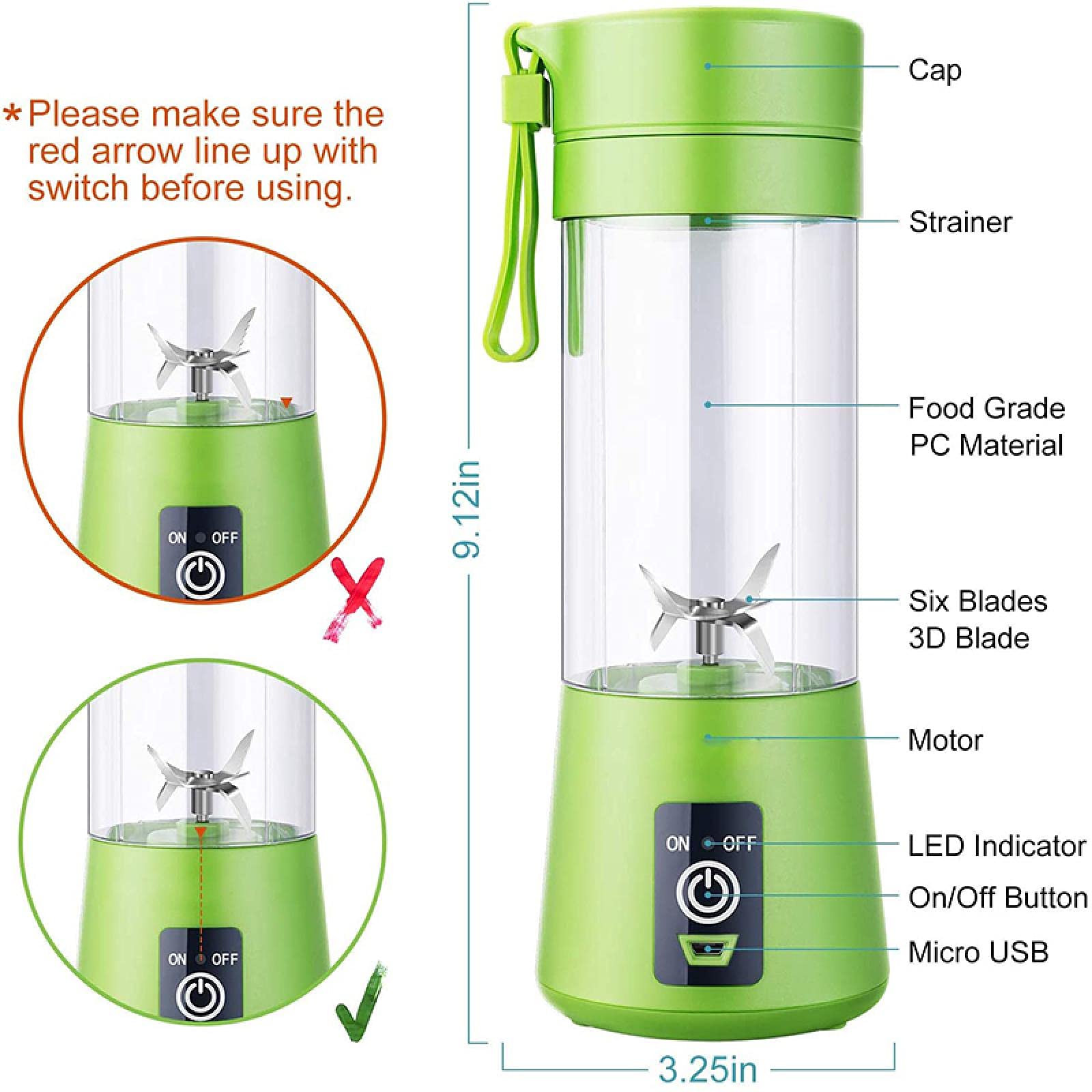 LeMall Multifunctional Portable Blender, Electric Juicer, Smoothie Blender, Mini Food Processor, Mini Smoothie Juice Cup USB Rechargeable, Green