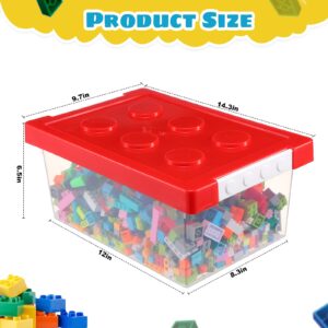 Vicenpal 4 Pack Building Toy Storage Containers with Lids Brick Shaped Kids Toy Organizers Boxes Plastic Clear Stackable Toy Bins for Building Block Dolls(Red, Yellow, Blue, Green, Large)