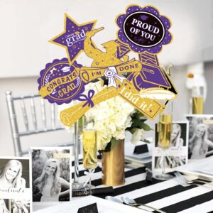 Graduation Party Decorations Purple Gold 2024/Purple Graduation Decorations Class of 2024 NYU Table Centerpieces-24Pcs Purple Gold Black Graduation Sticks Table Toppers for Graduation