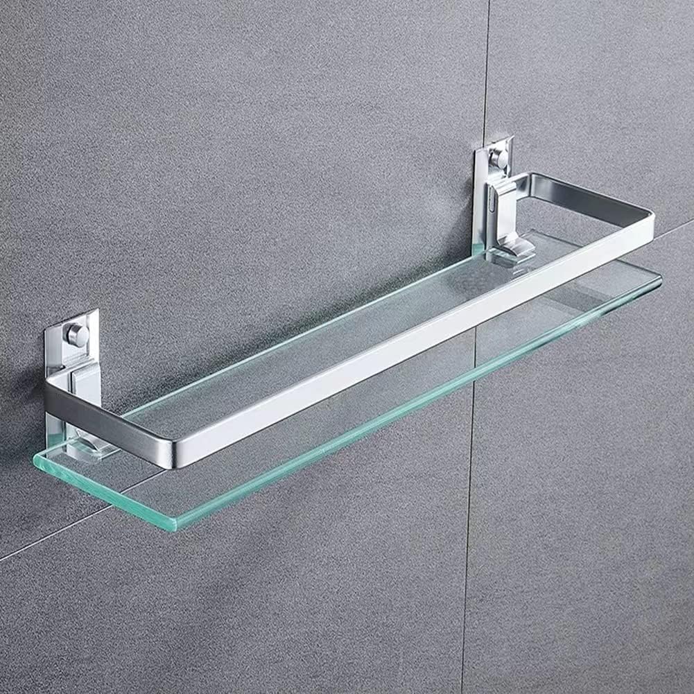 Melairy Bathroom Glass Shelf Tempered Glass Rectangular Extra Thick Aluminum Silver Sand Sprayed Wall Mounted 9.84 inches