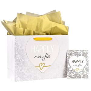 maypluss 16" large gift bag with greeting card and tissue paper for wedding - silver design