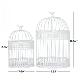 Deco 79 Metal Round Birdcage with Latch Lock Closure and Hanging Hook, Set of 2 16", 12"H, White