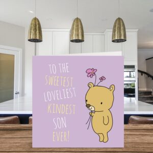 Heartfelt Birthday Cards for Son - Sweetest Loveliest Kindest Son Ever - Happy Birthday Card from Dad, Mum, Father, Mother Child Birthday Gifts, 5.7 x 5.7 Inch Greeting Cards to Son