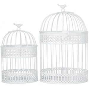 deco 79 metal round birdcage with latch lock closure and hanging hook, set of 2 16", 12"h, white