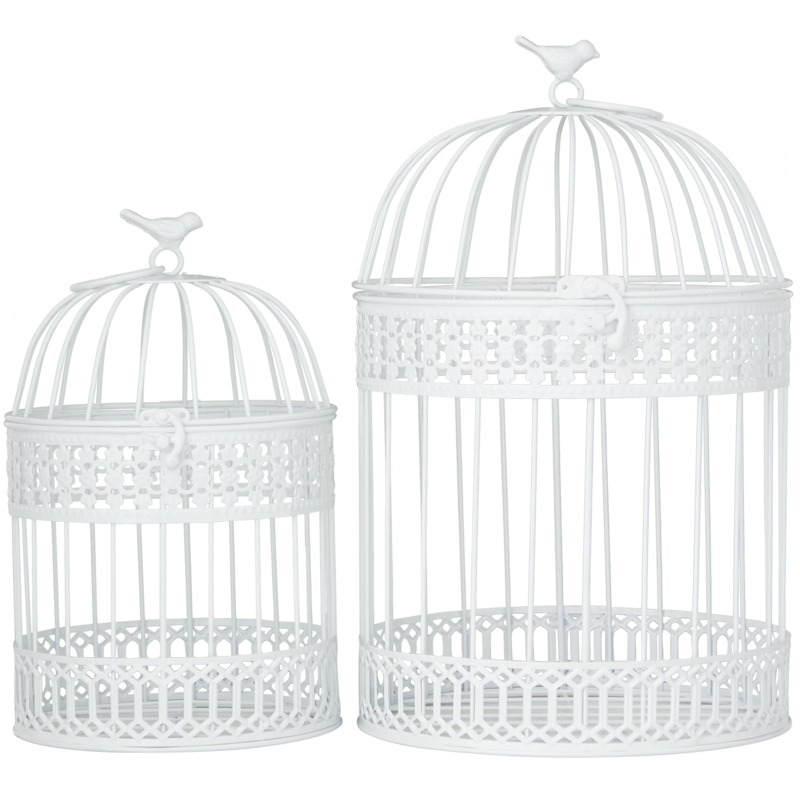 Deco 79 Metal Round Birdcage with Latch Lock Closure and Hanging Hook, Set of 2 16", 12"H, White