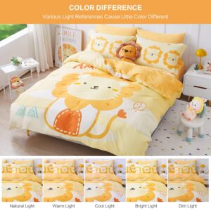 SAPHREAS Lion Kids Duvet Cover Set Twin Size 4pcs with Fitted Sheet Yellow Cute Animal Cartoon Pattern Comforter Cover Set 100% Cotton Quilt Cover 1pc Fitted Sheet 1pc Pillow Shams 2pcs(No Comforter)