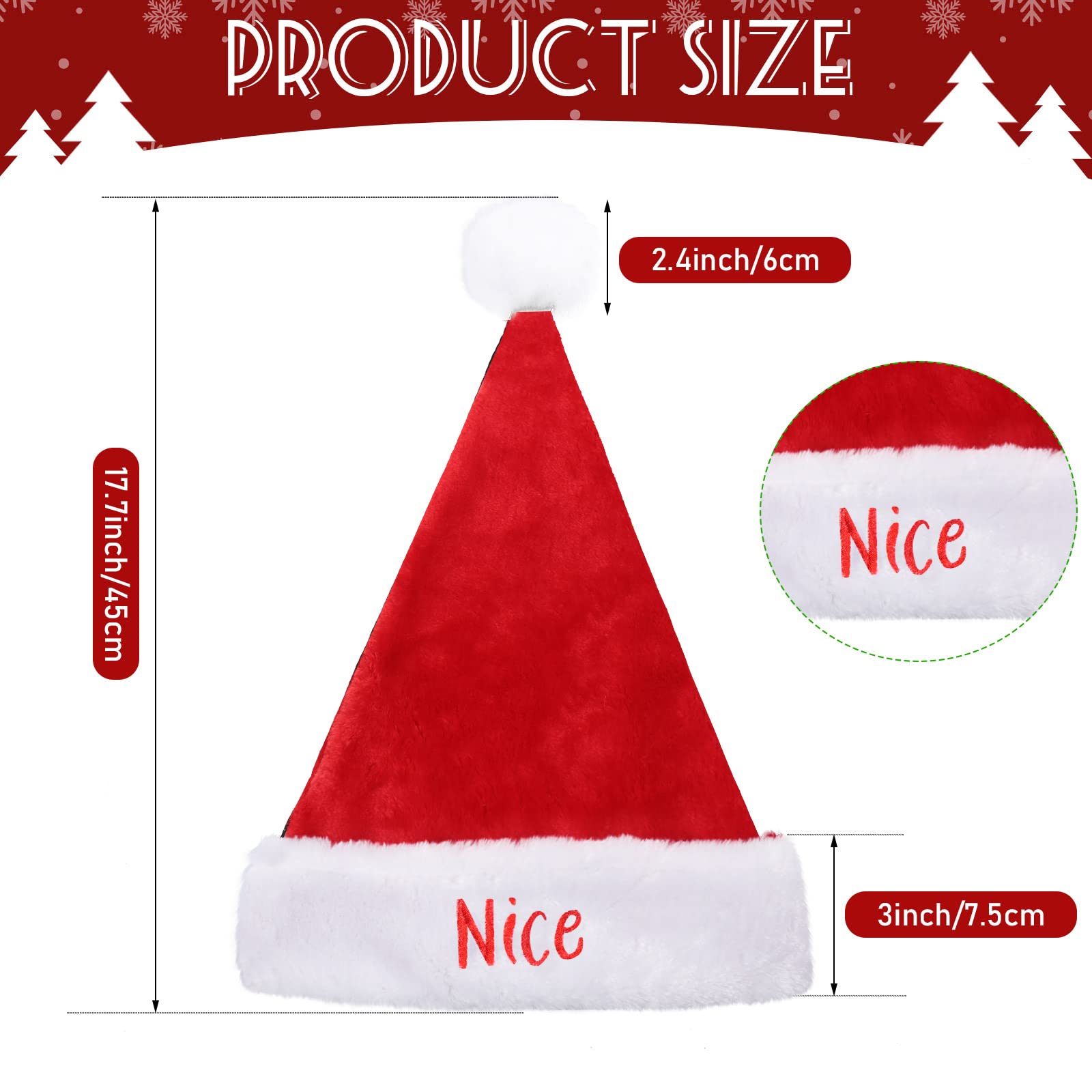 2 Pieces Naughty and Nice Plush Christmas Santa Hats Buffalo Plaid Holiday Hat for Christmas Party Supplies (Red, Green, Adult Size)