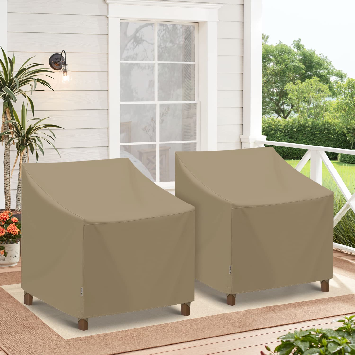 SunPatio Outdoor Oversized Chair Covers, Heavy Duty Waterproof Patio Large Chair Covers, Fade Resistant Outdoor Furniture Covers, All Weather Protection, 2 Pack - 40" W x 34" D x 39" H, Taupe