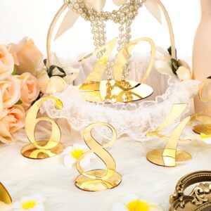 30 Pcs Table Numbers Gold Wedding Table Numbers for Reception Acrylic Banquets Table Numbers with Stand Holder Elegant Mirror Table Numbers for Wedding Party Birthday Anniversary Event Catering Decor