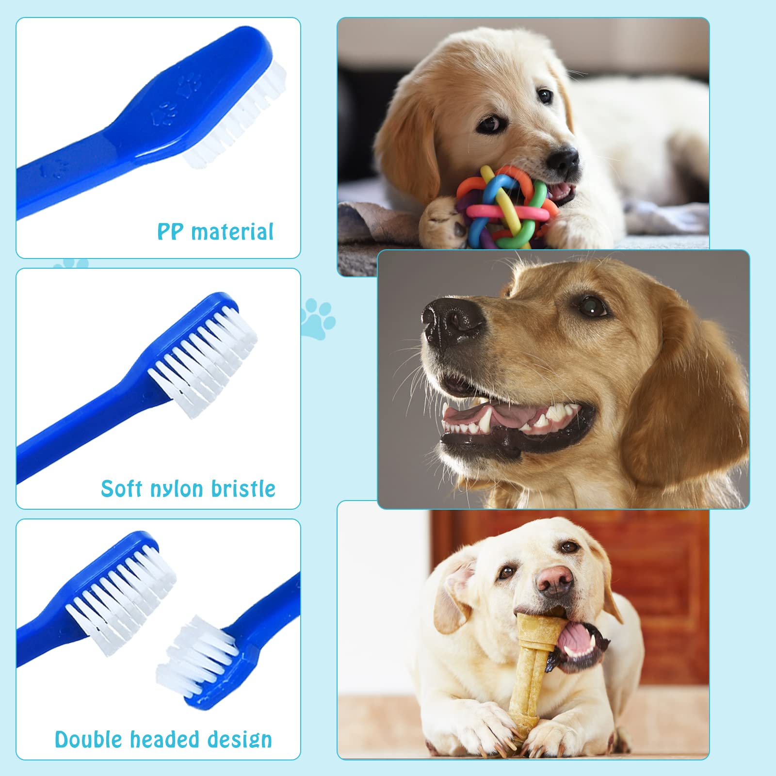 Elesunory 60 Pcs Dog Toothbrush Bulk, Dual Headed Dental Dog Toothbrush Set, Long Handle Toothbrush for Dogs Cat Puppy Teeth Cleaning Dental Oral Care (Blue)