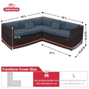 Turtle Life Patio Sectional Sofa Cover, Outdoor Heavy Duty Durable UV Water Resistant Anti-Fading V-Shaped Couch Cover, Black, 70" L (on Each Side) x 33.8" D x 33.8" H