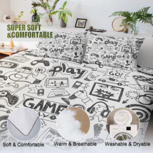 Vichonne Gaming Comforter Sets for Boys Teen Full Size,Kids Video Games Bedding Set Sketch Style Athletic Racing Game Design Bedroom Home Decor