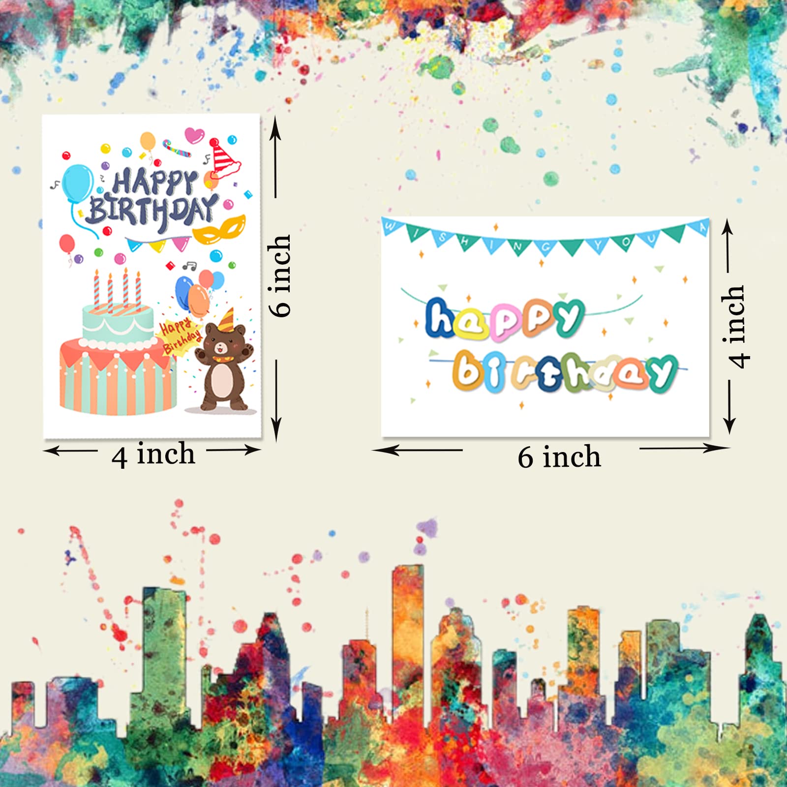 100 Pack Happy Birthday Cards - Bulk Set Includes 10 Unique Designs, 4 x 6 Inches for Kids & Adul