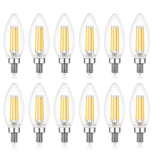 sigalux e12 led bulb candelabra base dimmable, led chandelier light bulbs, 60 watt equivalent candelabra led light bulbs, b10 2700k soft white, type b filament candle light bulbs ul listed, 12 pack