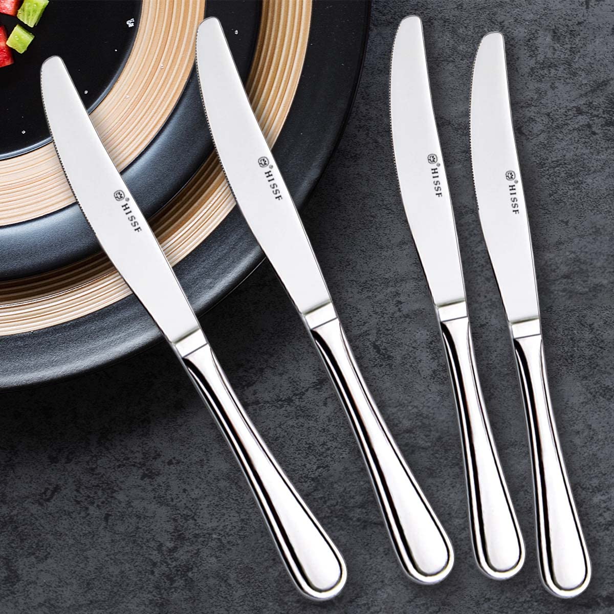 HISSF Dinner knife 4 Pieces Stainless Steel Butter Knife Set, Silver