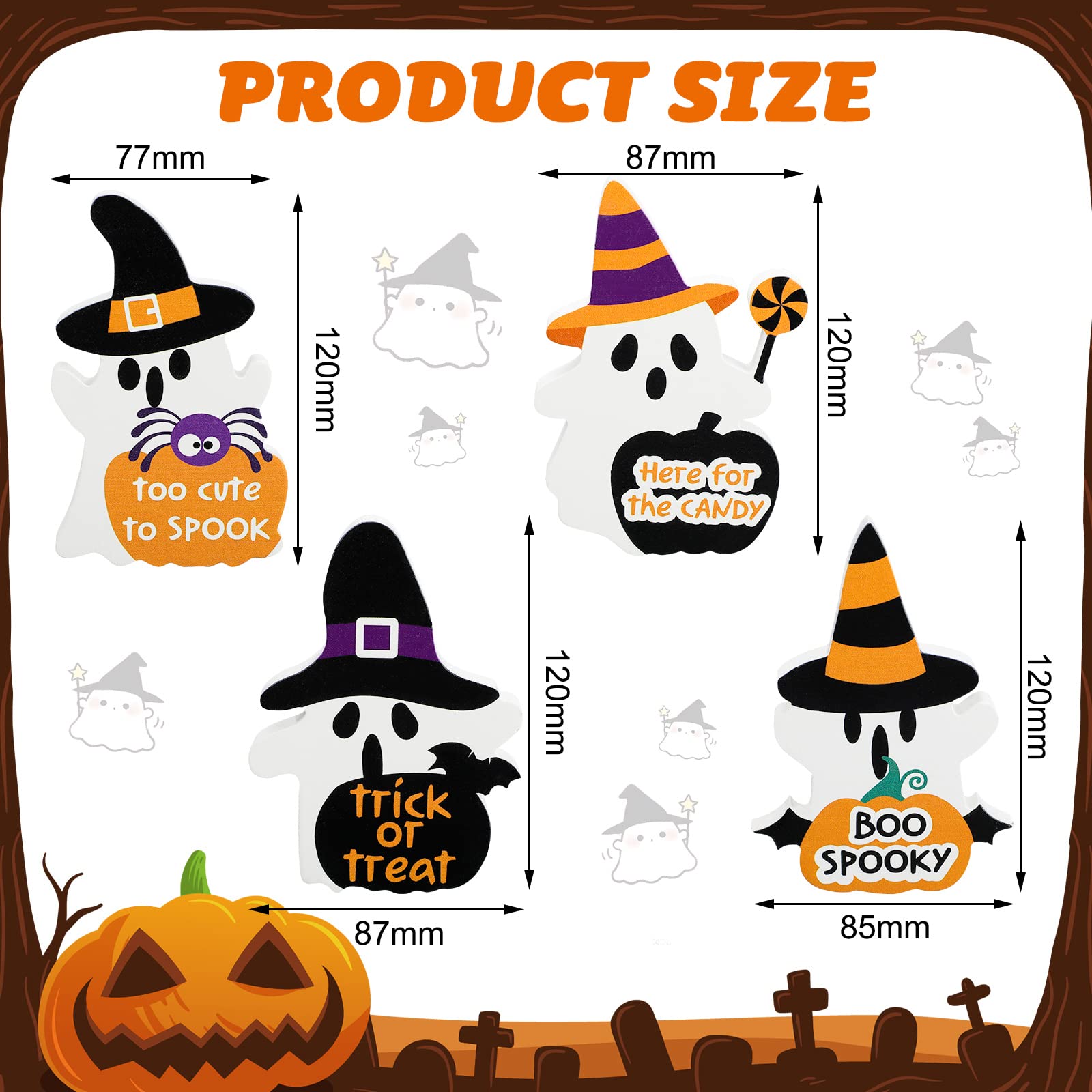 4 Pieces Halloween Ghost Decor Wooden Ghost Theme Table Centerpieces Cute Ghost Decor Trick or Treat Candy Sign Blocks for Home Shelf Party