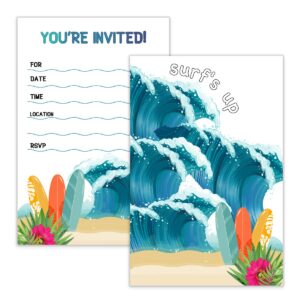 wuguimeii summer surf's up fun birthday party invitations with envelopes(20 pack)