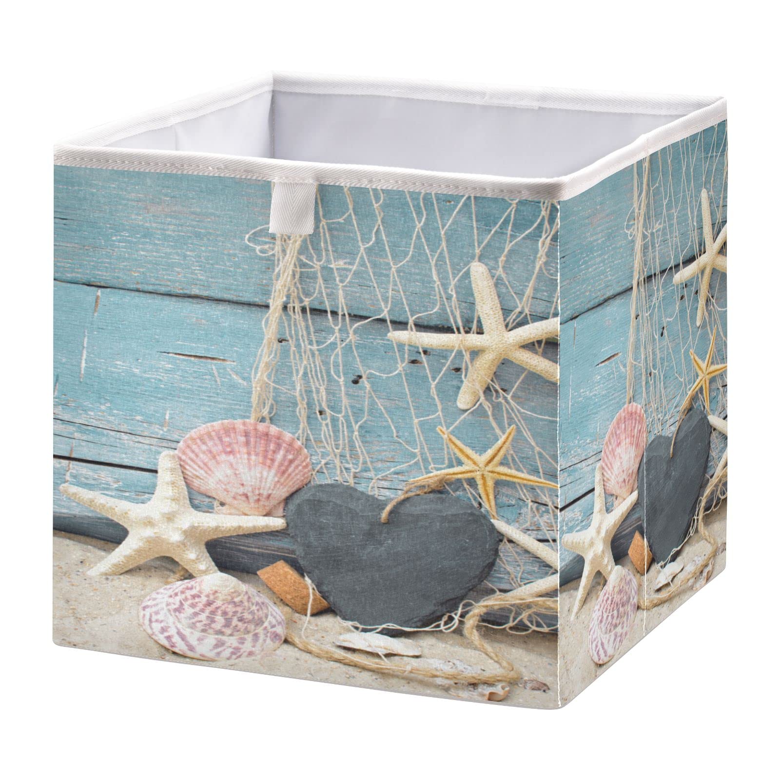 Kigai Beach Seashell Open Home Storage Bins, for Home Organization and Storage, Toy Storage Cube, Collapsible Closet Storage Bins, with Small Handles, 11.02" L x 11.02" W x 11.02" H