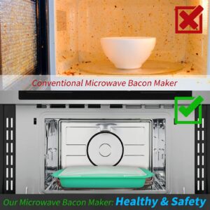 MMUGOOLER Microwave Easy Bacon Maker/Cooker with Lid, Safety, Quick and with No Mess, 11.3“ L x 9.0" W x 2.4" H- White