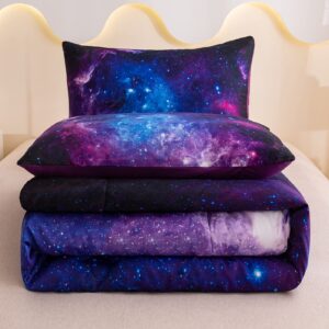 MWMWMW Galaxy Comforter Set Queen, Purple Queen Comforter Set, Kids Bedding Set for Girls, Girls Queen Comforter Set, 3 Pieces Purple Galaxy Beddingt Sets with 2 Matching Pillowcases