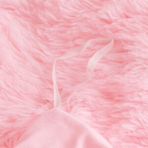 Pink Fluffy Comforter Cover, Ultra Soft Faux Fur Duvet Cover Bedding Sets 3 Pieces with Pillow Cases, Fluffy Bed Set Zipper Closure (Pink, Queen)