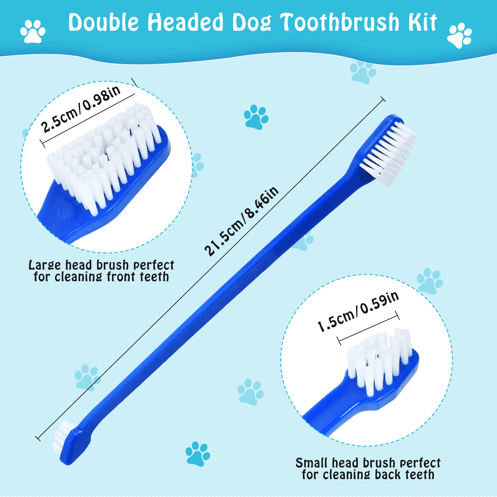 Elesunory 60 Pcs Dog Toothbrush Bulk, Dual Headed Dental Dog Toothbrush Set, Long Handle Toothbrush for Dogs Cat Puppy Teeth Cleaning Dental Oral Care (Blue)